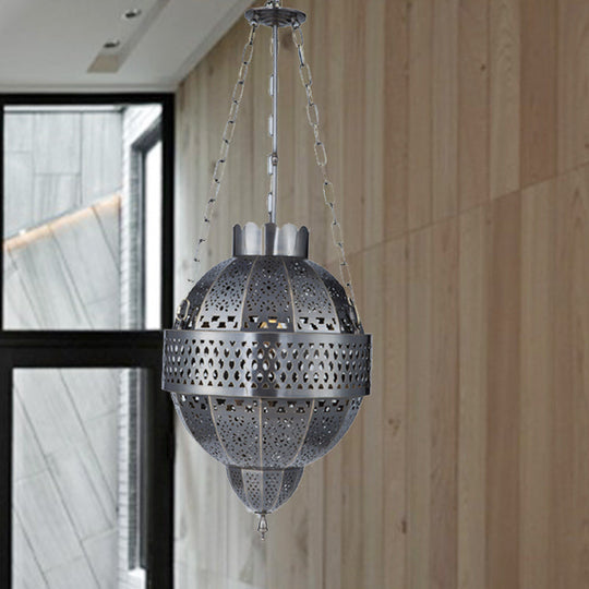 Rustic Metal Hanging Light Fixture - Global 1-Bulb Pendant Lamp In Grey For Living Room Suspension