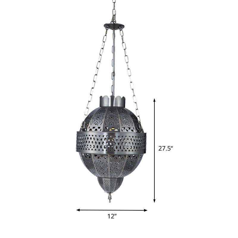 Rustic Metal Hanging Light Fixture - Global 1-Bulb Pendant Lamp In Grey For Living Room Suspension