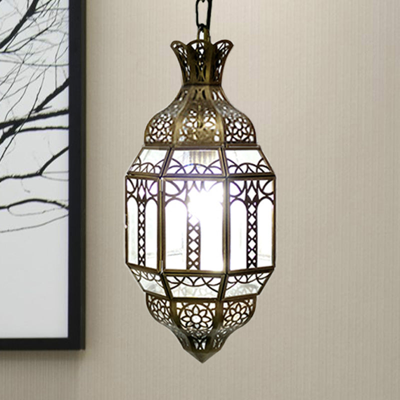 Antiqued Lantern Pendant Ceiling Lamp For Living Rooms - Metal Hanging Light Kit In Brass