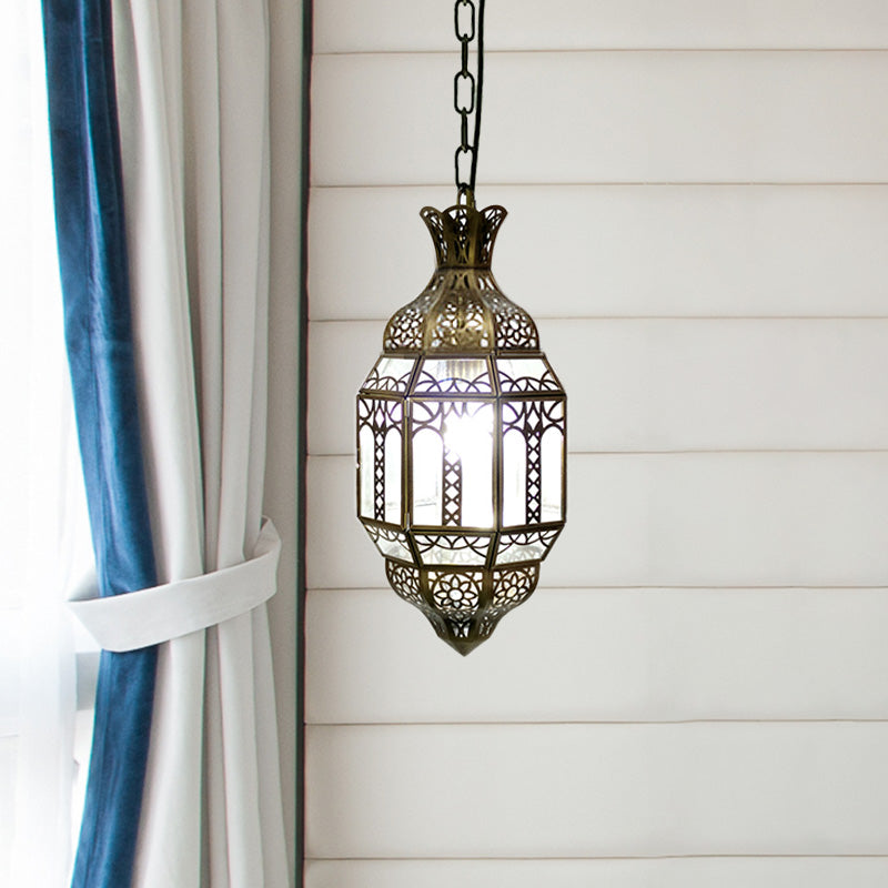 Antiqued Lantern Pendant Ceiling Lamp For Living Rooms - Metal Hanging Light Kit In Brass