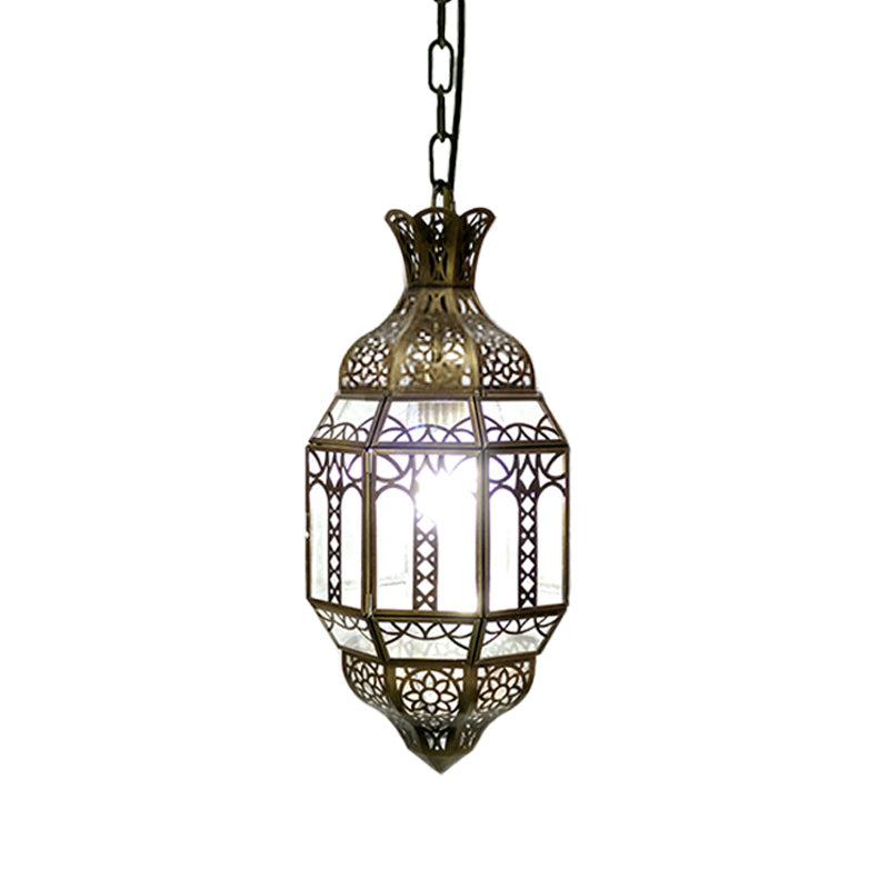 Antiqued Lantern Pendant Ceiling Lamp For Living Rooms - Metal Hanging Light Kit In Brass