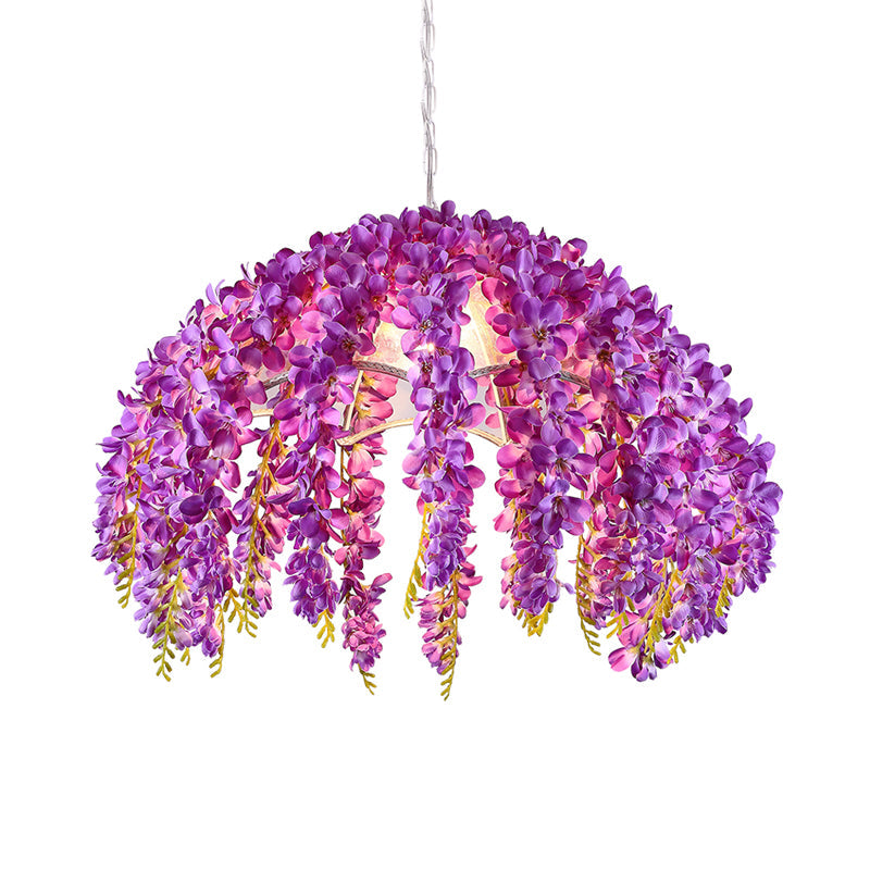 Industrial Scalloped Metal Pendant Light Fixture - 1-Light LED Flower Ceiling Lamp for Restaurants in Purple