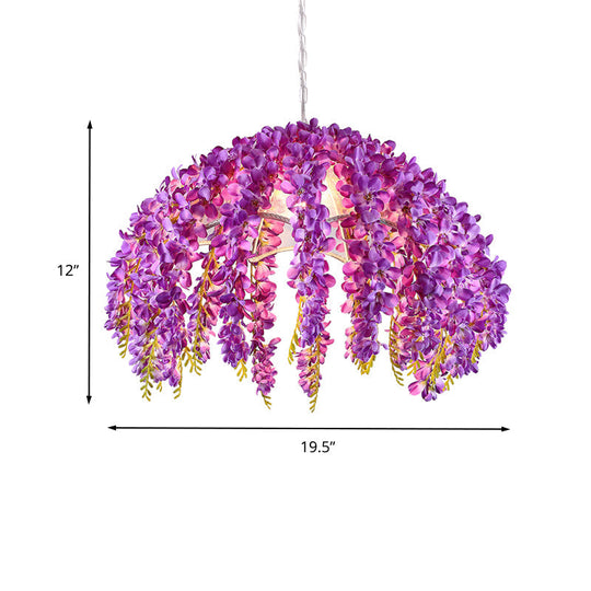 Industrial Scalloped Metal Pendant Light Fixture - 1-Light LED Flower Ceiling Lamp for Restaurants in Purple