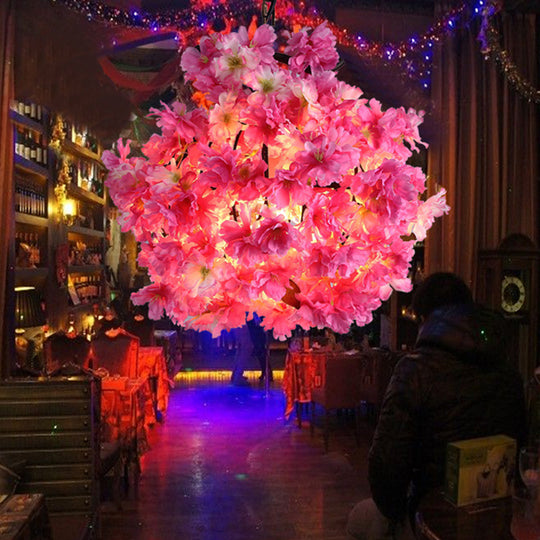 Industrial Metal Floral LED Pendant Lamp - Pink Bulb Ceiling Light for Restaurant (12"/16"/19.5" Wide)