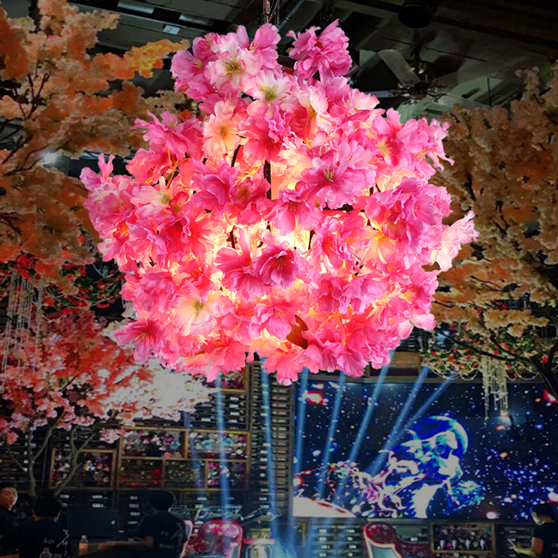 Industrial Metal Floral Led Pendant Lamp: Pink Ceiling Light For Restaurants - Available In