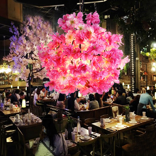 Industrial Metal Floral Led Pendant Lamp: Pink Ceiling Light For Restaurants - Available In