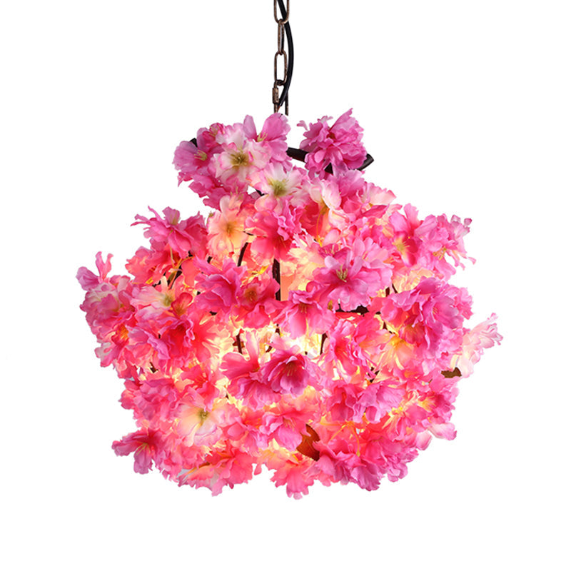 Industrial Metal Floral LED Pendant Lamp - Pink Bulb Ceiling Light for Restaurant (12"/16"/19.5" Wide)