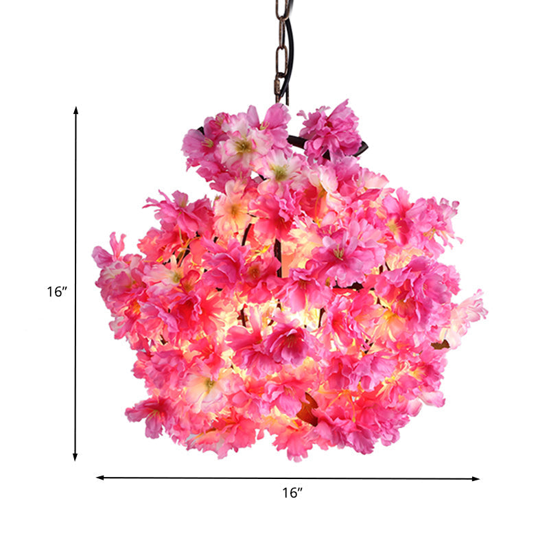 Industrial Metal Floral LED Pendant Lamp - Pink Bulb Ceiling Light for Restaurant (12"/16"/19.5" Wide)