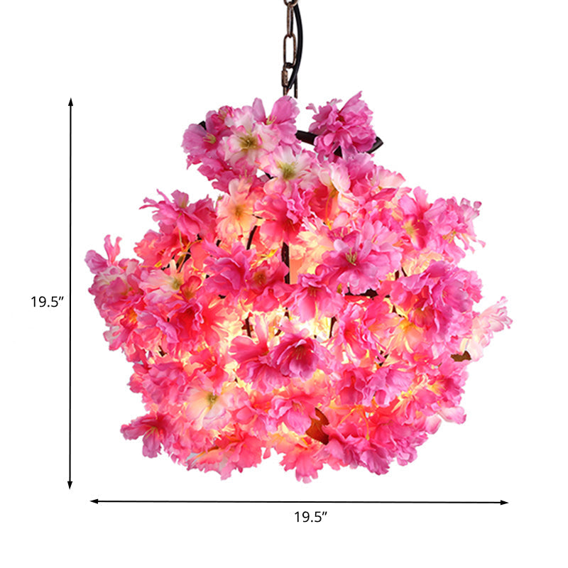 Industrial Metal Floral LED Pendant Lamp - Pink Bulb Ceiling Light for Restaurant (12"/16"/19.5" Wide)