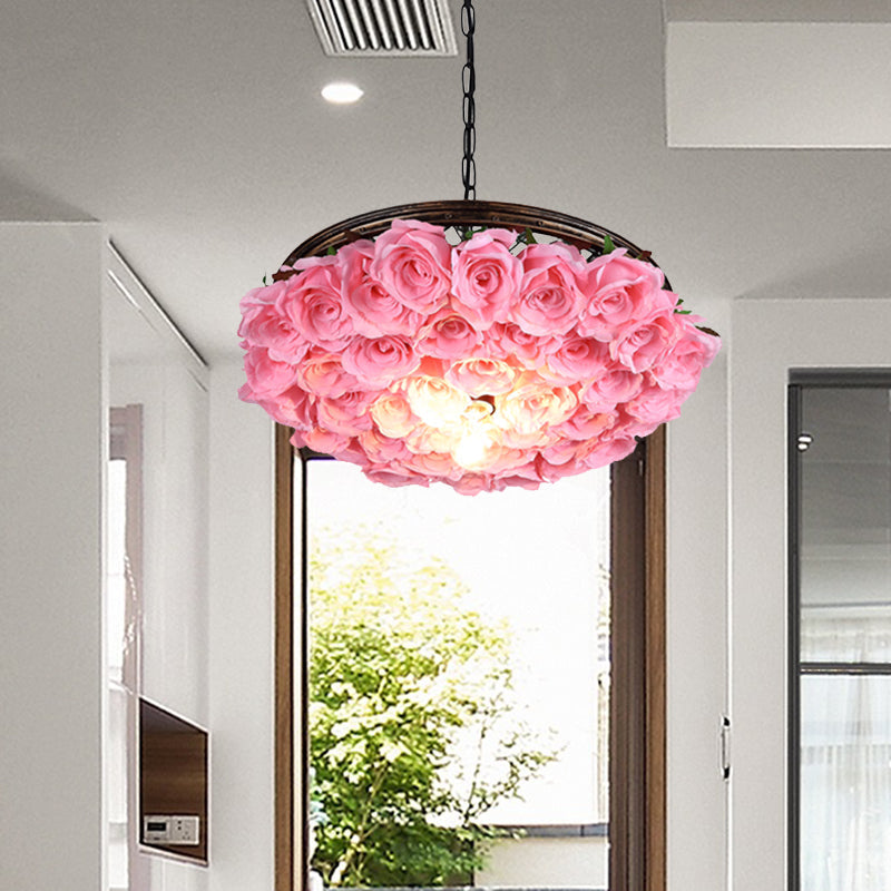 Industrial Metal Brass Ceiling Lamp With Rose Decoration - 1 Head Led Pendant Light Fixture Sizes: