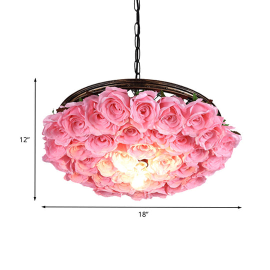 Industrial Metal Brass Ceiling Lamp With Rose Decoration - 1 Head Led Pendant Light Fixture Sizes: