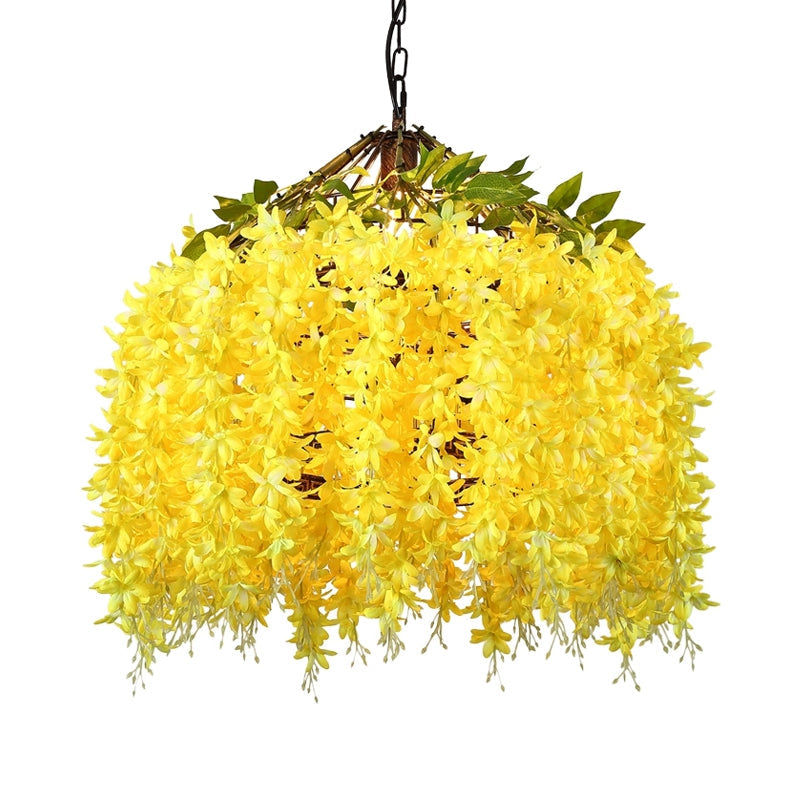 Industrial LED Hanging Lamp Kit for Restaurants - Ceiling Hang Fixture with Blossom Metal Shade in Blue/Yellow