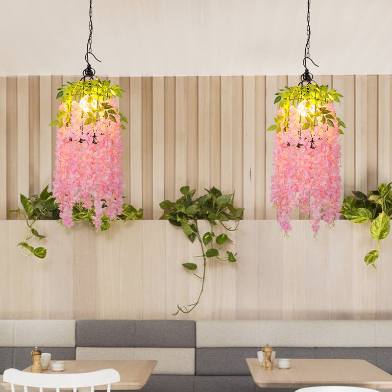 Industrial Metal Flower Pendant Light With Led Suspension - Pink/Yellow Pink