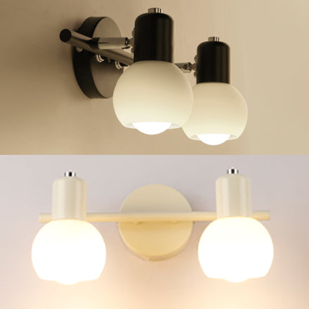 Ivory Glass Bubble Shade Bathroom Wall Light Fixture - Industrial Style 2 Lights Black/White Sconce