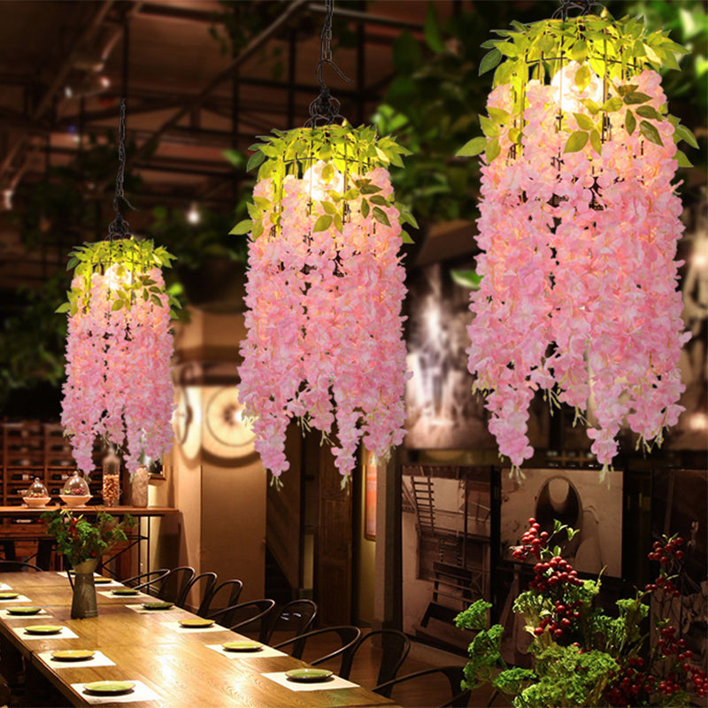 Industrial Metal Flower Pendant Light with Pink/Yellow LED - Ceiling Lamp for Restaurant