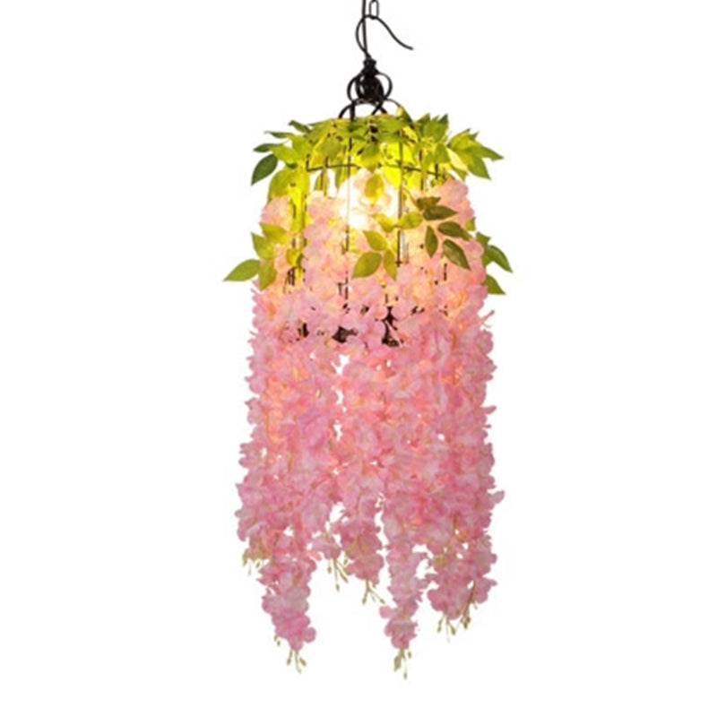 Industrial Metal Flower Pendant Light with Pink/Yellow LED - Ceiling Lamp for Restaurant