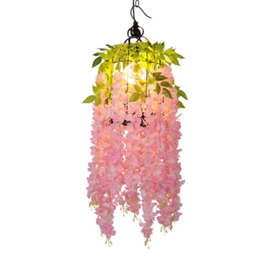 Industrial Metal Flower Pendant Light With Led Suspension - Pink/Yellow