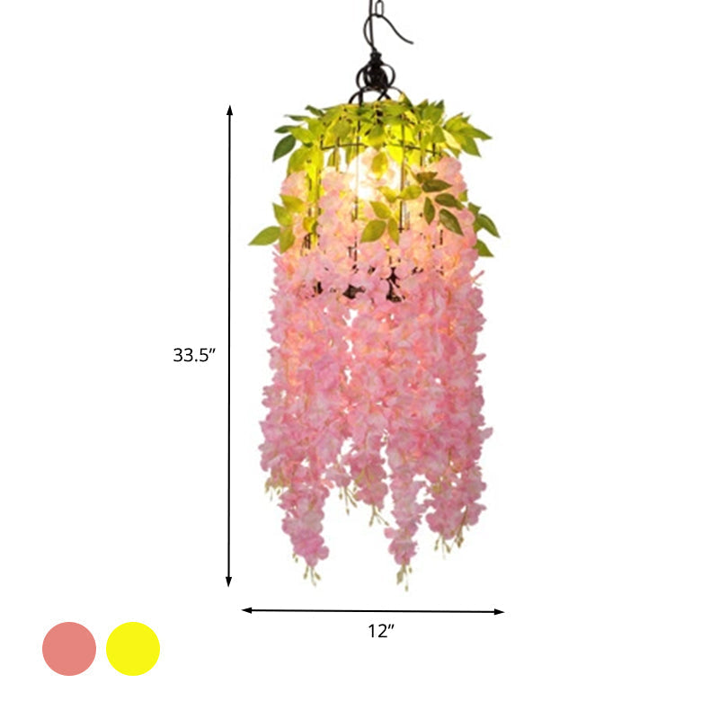 Industrial Metal Flower Pendant Light with Pink/Yellow LED - Ceiling Lamp for Restaurant