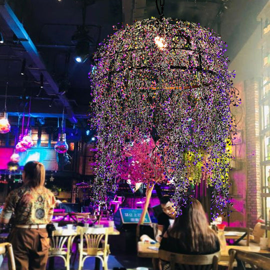 Purple Bowl Pendant Light: Industrial Metal Ceiling Suspension Lamp For Restaurants With Led Bulb