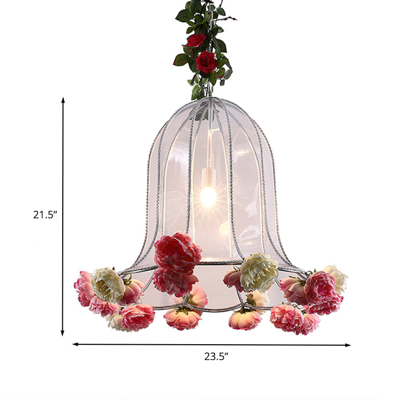 Industrial Chrome Bell Pendant Light Fixture - 16/23.5 Width 1 Bulb Metal Led With Rose Decor For