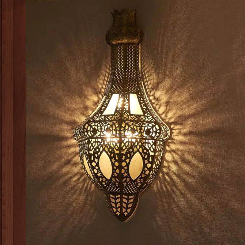 Brass Arab Vase Wall Sconce Lamp - 2 Bulb Antique Metal Light Fixture