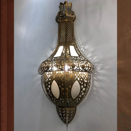 Brass Arab Vase Wall Sconce Lamp - 2 Bulb Antique Metal Light Fixture