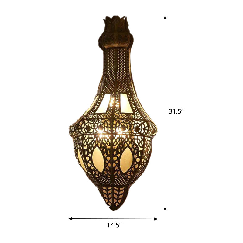 Brass Arab Vase Wall Sconce Lamp - 2 Bulb Antique Metal Light Fixture