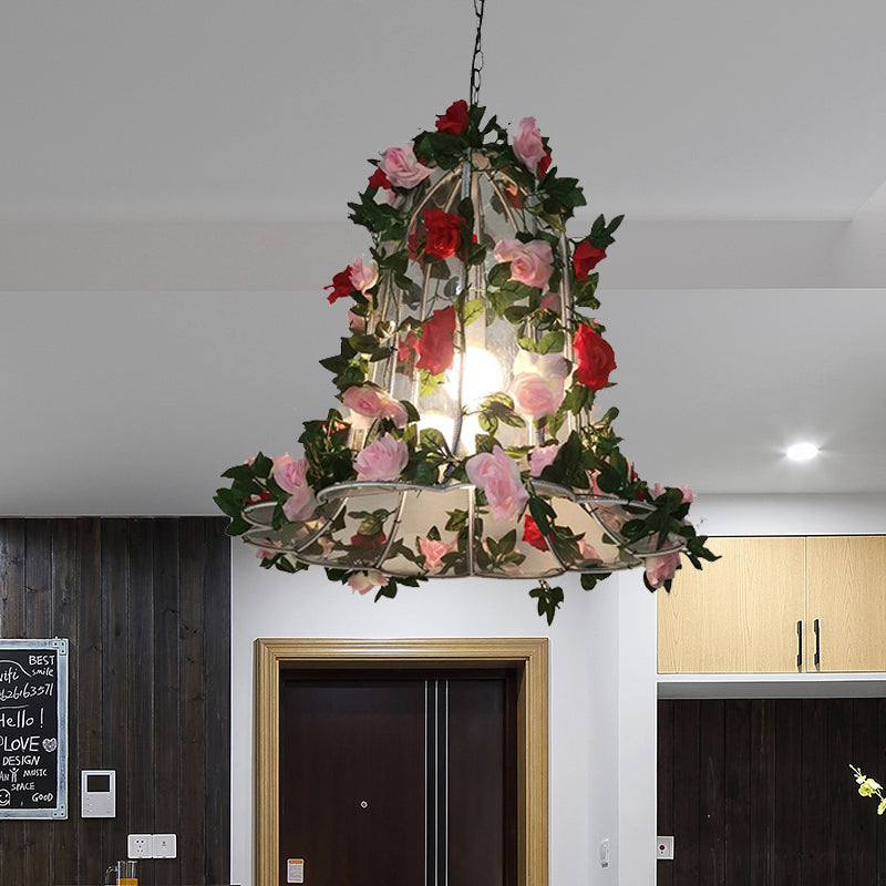 Industrial Metal Pendant Light with LED, Pink and Light Pink Bell Design, Perfect for Restaurants and Homes