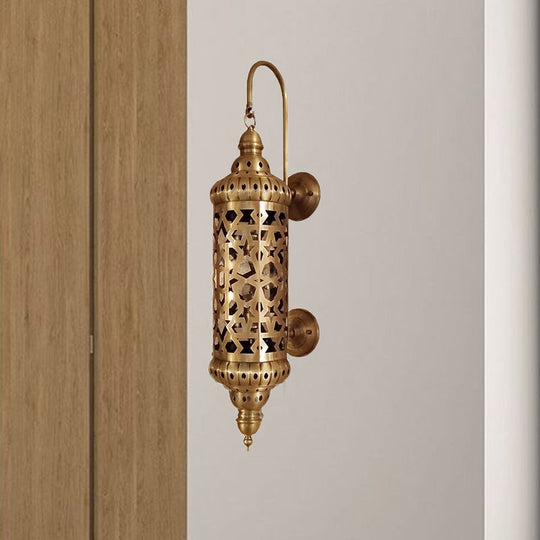 Brass Sconce Light Fixture: Arab Wall Mounted Ceiling Lamp With Hollow Out Design Metal Cylinder