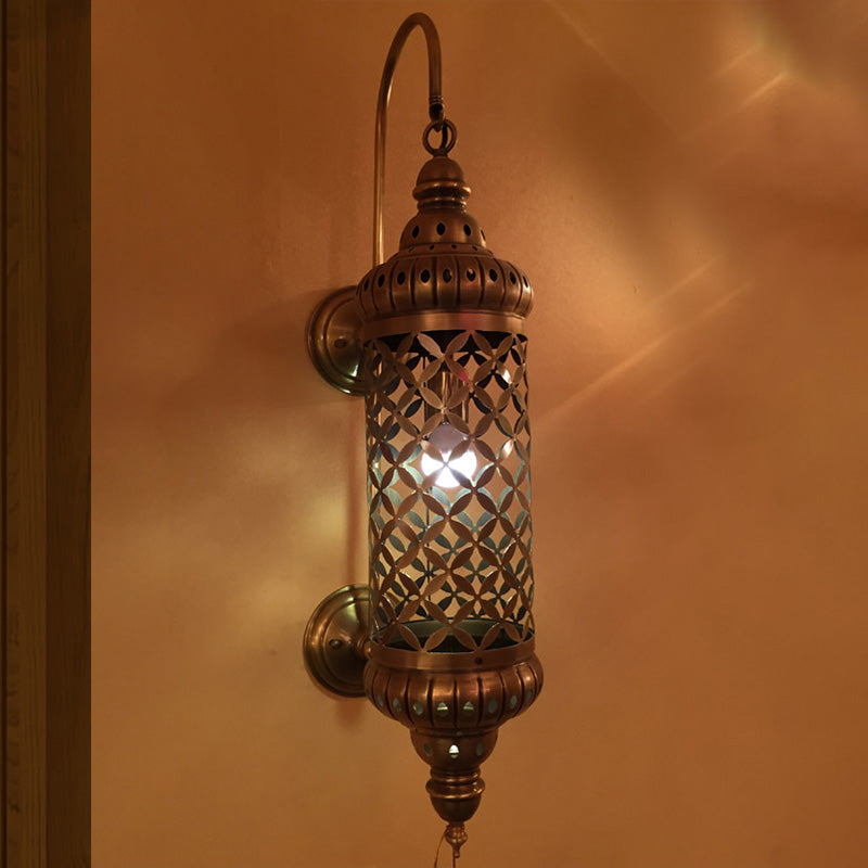 Brass Sconce Light Fixture: Arab Wall Mounted Ceiling Lamp With Hollow Out Design Metal Cylinder