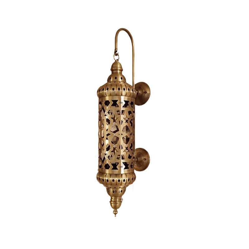 Brass Sconce Light Fixture: Arab Wall Mounted Ceiling Lamp With Hollow Out Design Metal Cylinder