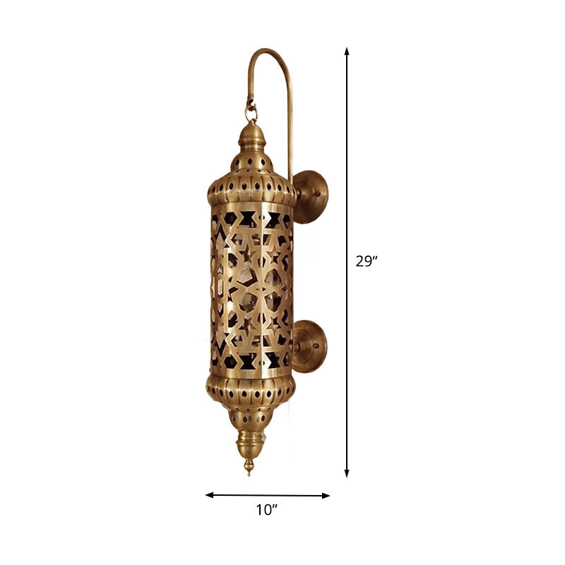 Brass Sconce Light Fixture: Arab Wall Mounted Ceiling Lamp With Hollow Out Design Metal Cylinder