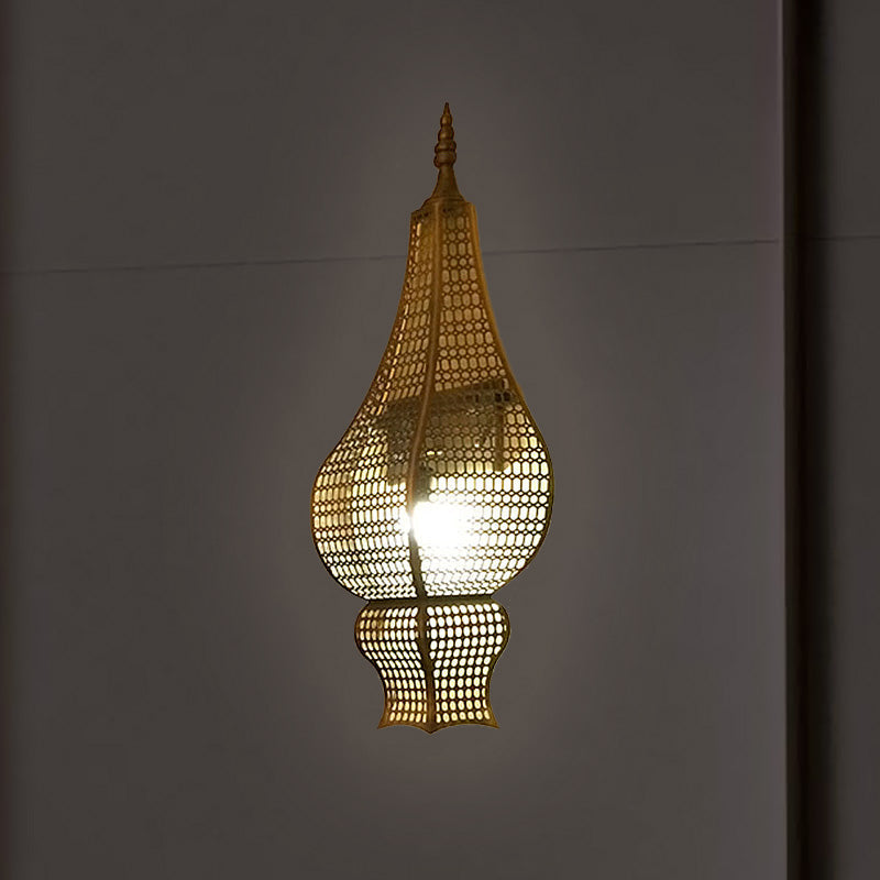 Vintage Metal Mesh Half Vase Corridor Wall Sconce - Brass Finish Arab 1-Head Light