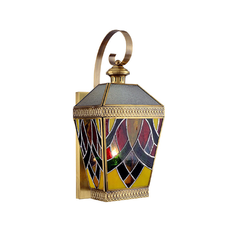 Arab Style Corner Sconce: 1-Light Wall Mount Lamp With White/Red Glass Shade