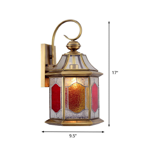 Arab 1-Bulb Red Glass Sconce Lamp - Wall Mount Balcony Light With Curved Arm