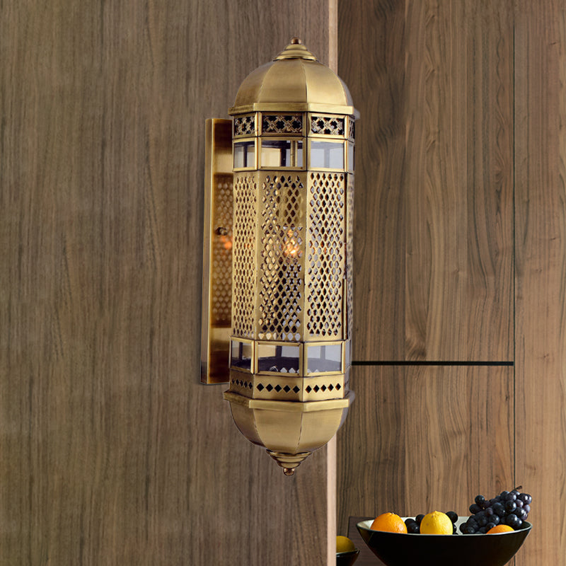 Hollow Out Arab Style Sconce: 1-Head Brass Wall Lamp For Stairs