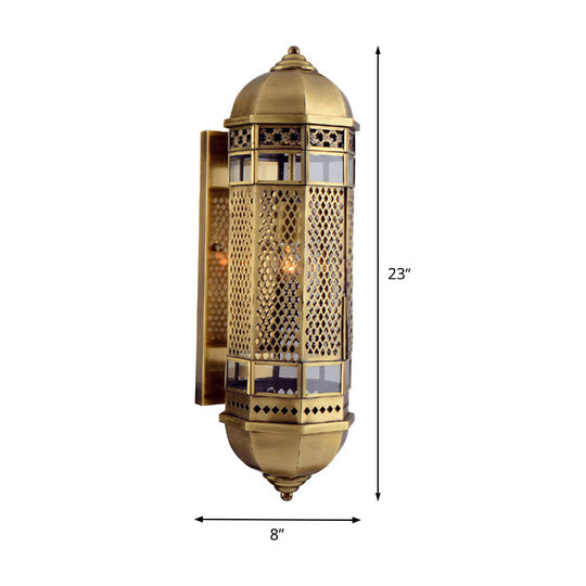 Hollow Out Arab Style Sconce: 1-Head Brass Wall Lamp For Stairs