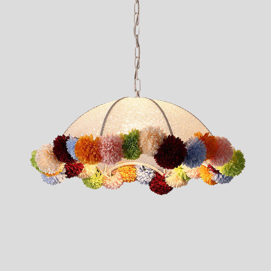 Scalloped Flower Hanging Pendant - Industrial Metal Led Suspension Light (White)