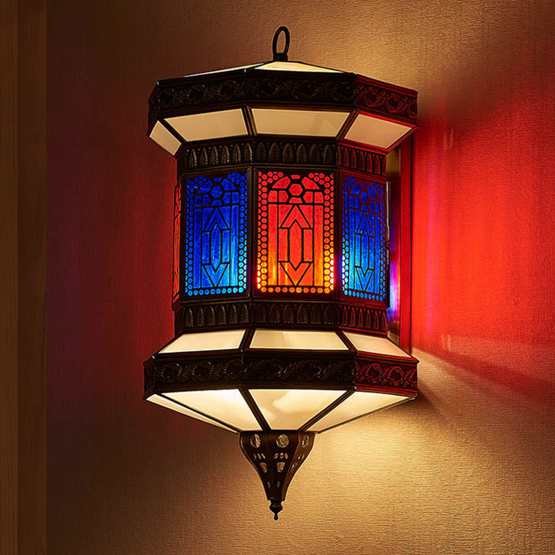 Brass Wall Sconce Arab Lantern With Frosted Glass Shade