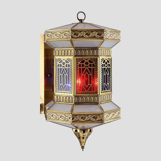 Brass Wall Sconce Arab Lantern With Frosted Glass Shade