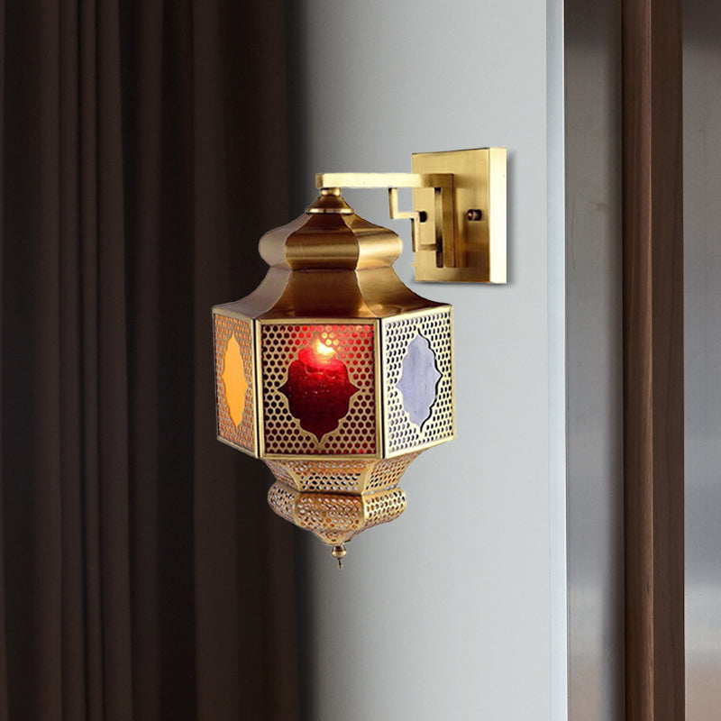 Arab 1-Head Metal Lantern Sconce Wall Mounted Lamp In Brass - Balcony Lighting