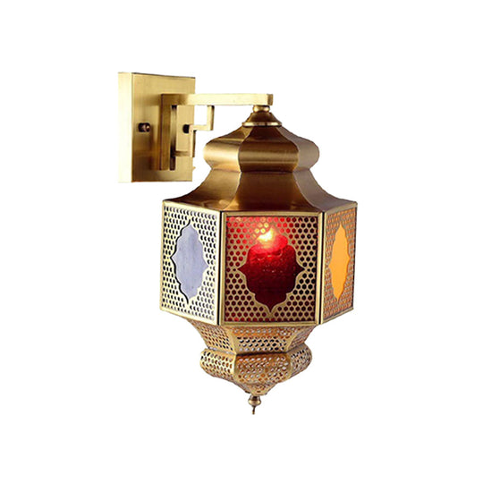 Arab 1-Head Metal Lantern Sconce Wall Mounted Lamp In Brass - Balcony Lighting