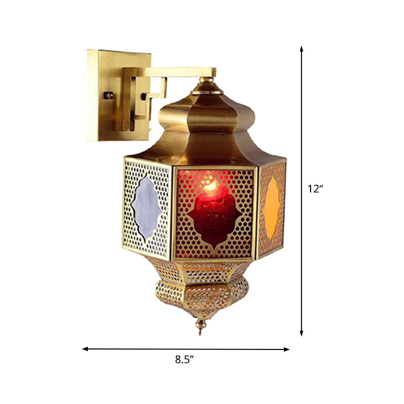 Arab 1-Head Metal Lantern Sconce Wall Mounted Lamp In Brass - Balcony Lighting