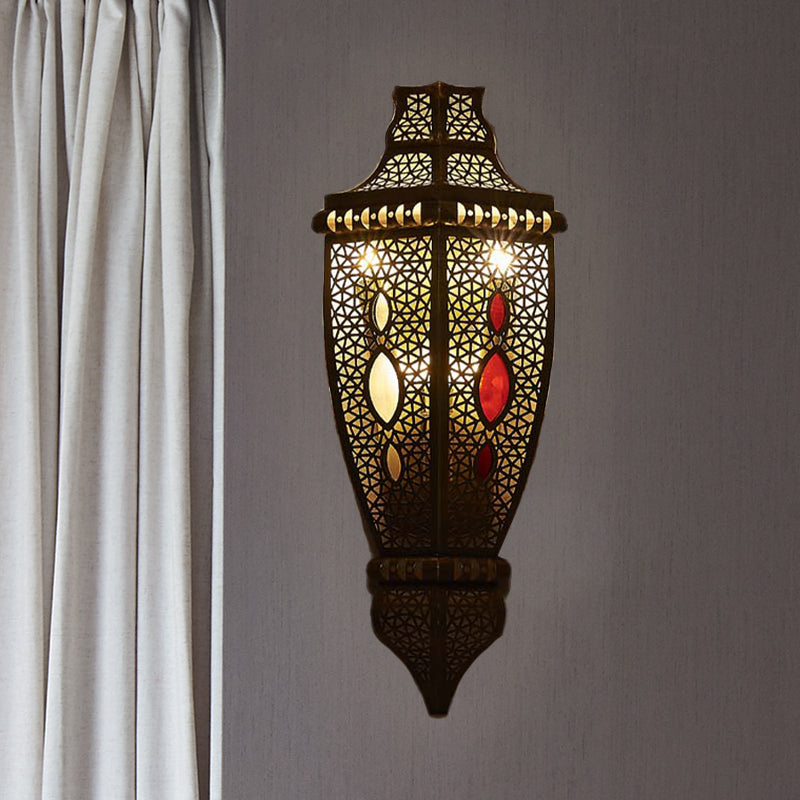 Arab Style Hollow Out Metallic Wall Sconce Lamp - Black (2-Bulb Flush Mount)