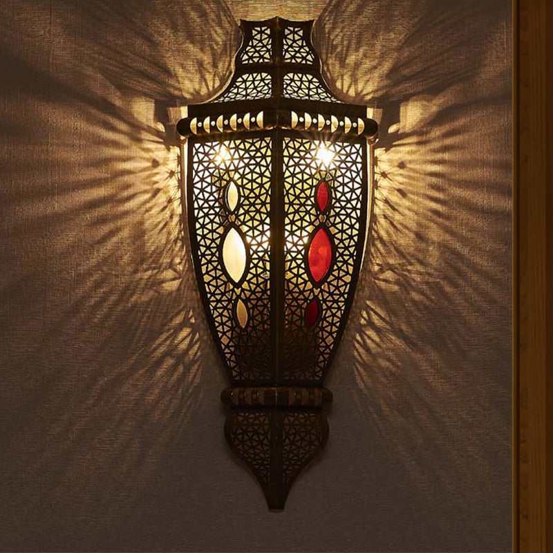 Arab Style Hollow Out Metallic Wall Sconce Lamp - Black (2-Bulb Flush Mount)