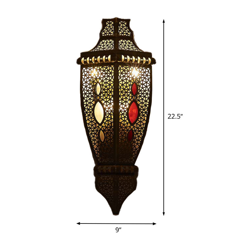 Arab Style Hollow Out Metallic Wall Sconce Lamp - Black (2-Bulb Flush Mount)