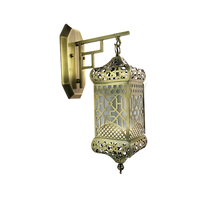 Brass Wall Light Fixture Lantern - Arab Lamp For Corridor Antiqued Metal Mounted 1