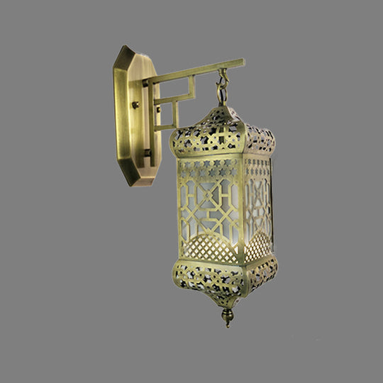 Brass Wall Light Fixture Lantern - Arab Lamp For Corridor Antiqued Metal Mounted 1