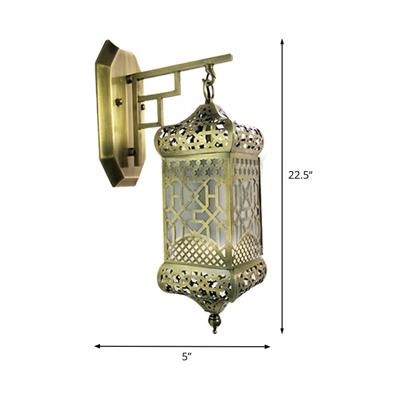 Brass Wall Light Fixture Lantern - Arab Lamp For Corridor Antiqued Metal Mounted 1