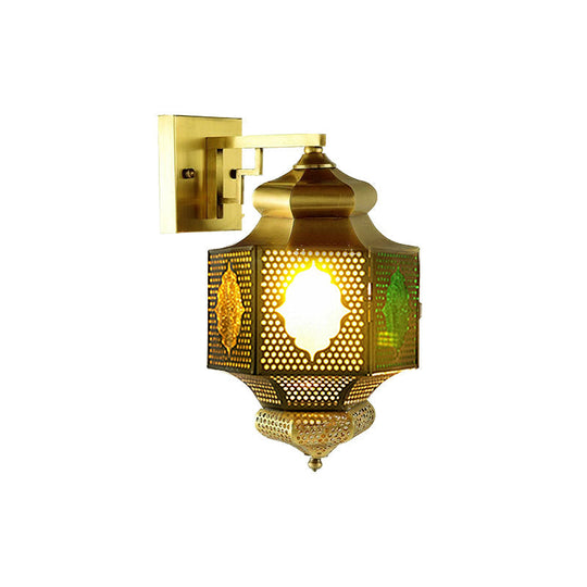 Arab Lantern Sconce: Stylish 1-Head Wall Mount Lamp In Brass For Hallway